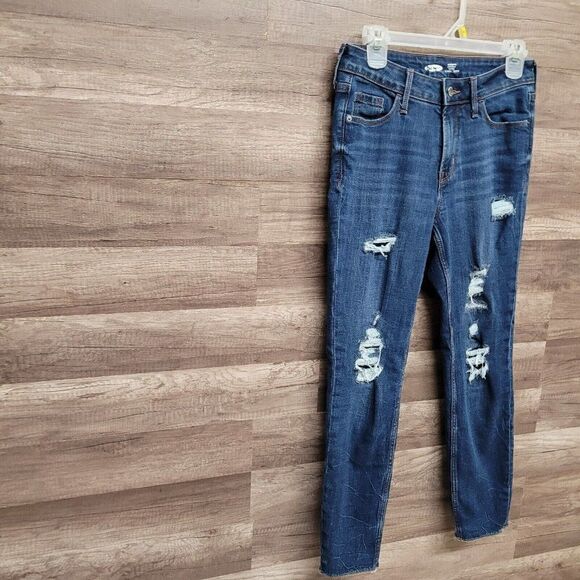Old Navy Rockstar Super Skinny High Rise Ankle Jeans Womens 4 Blue Distressed - Picture 3 of 14